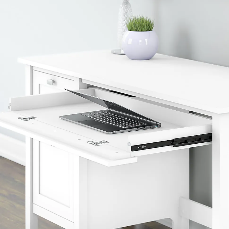 Bush Furniture Broadview 54"W Computer Desk With 2-Drawer Pedestal, Pure White, Standard Delivery