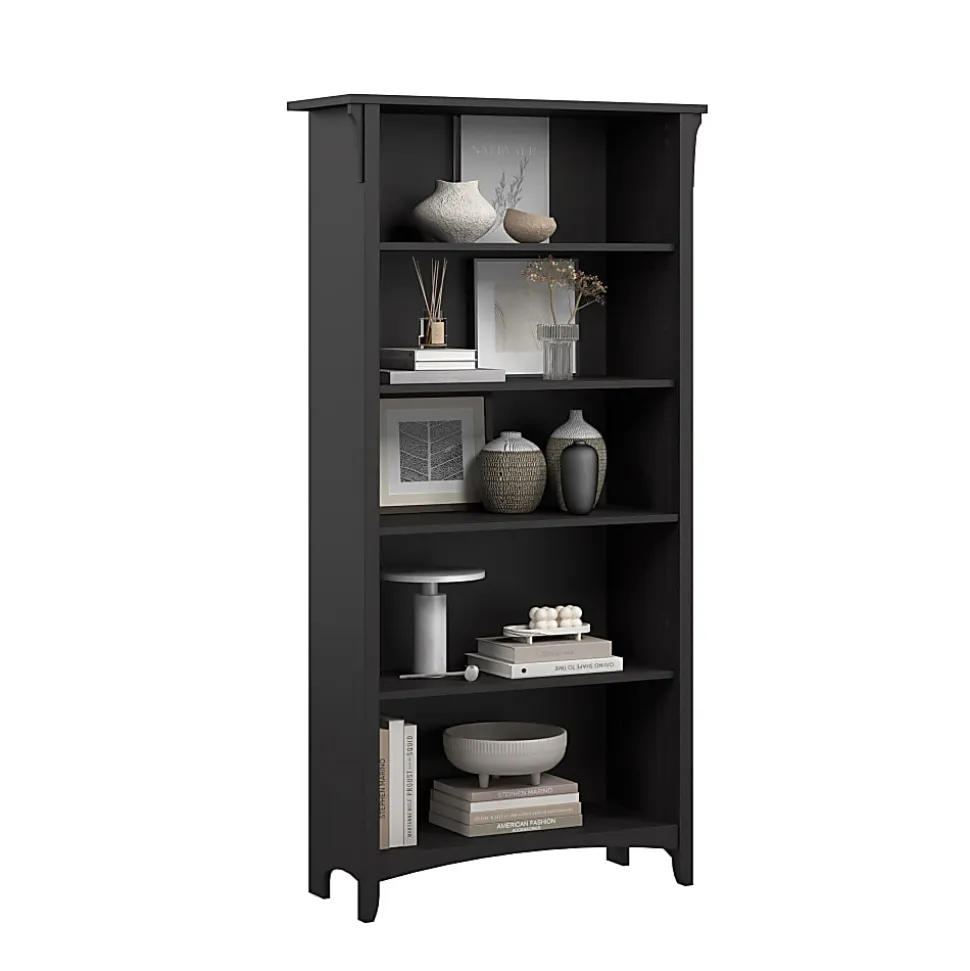 Bush Home Salinas Tall 5 Shelf Bookcase, Vintage Black, Standard Delivery