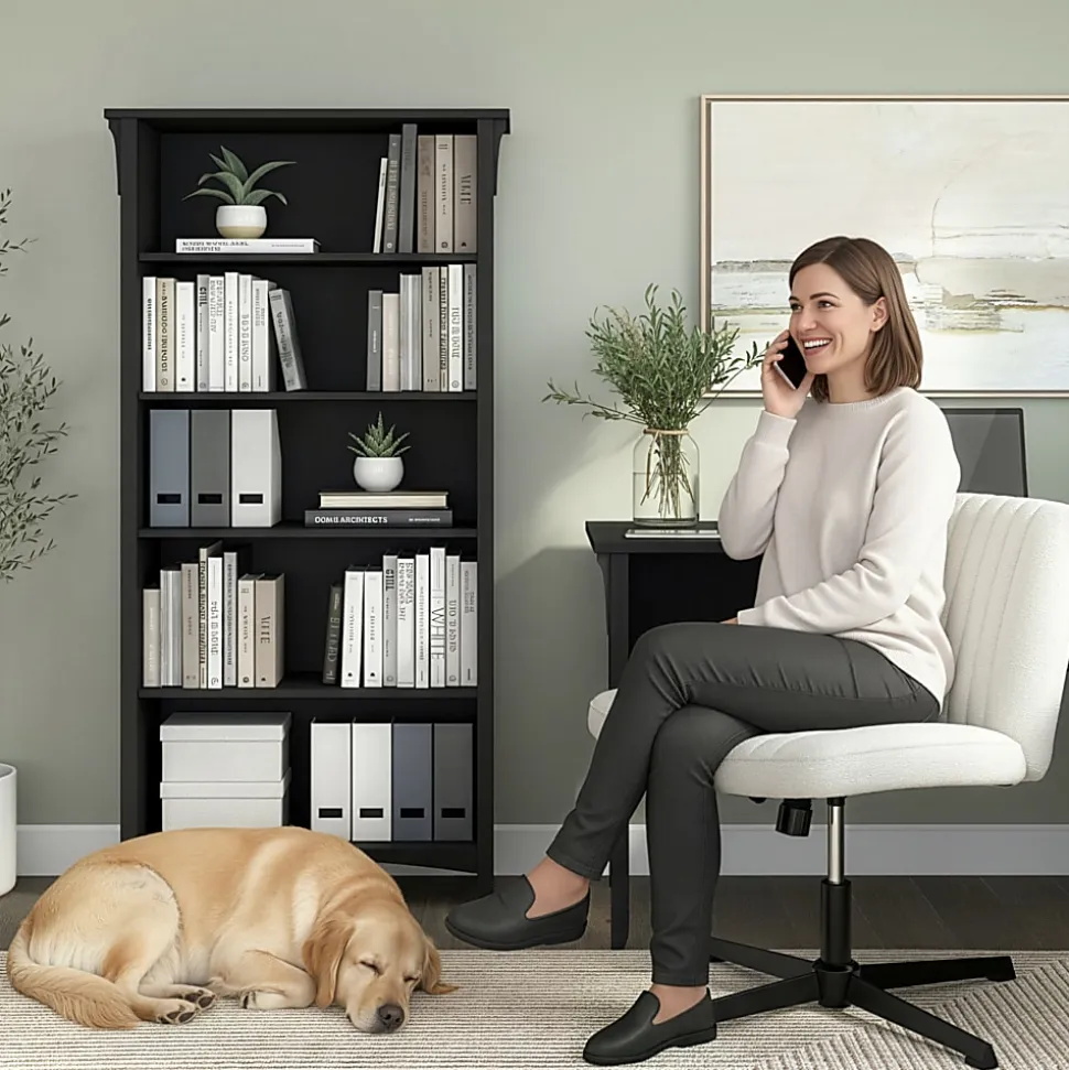 Bush Home Salinas Tall 5 Shelf Bookcase, Vintage Black, Standard Delivery