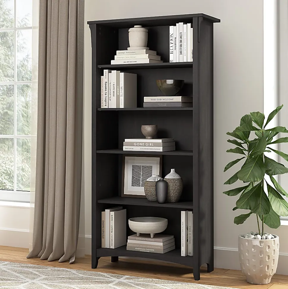 Bush Home Salinas Tall 5 Shelf Bookcase, Vintage Black, Standard Delivery