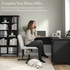 Bush Home Salinas 60W L Shaped Desk with Storage, Vintage Black, Standard Delivery