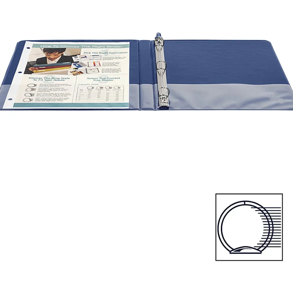 Business Source Basic Round Ring Binders, 1/2" Ring, 8 1/2" x 11", Dark Blue, Pack Of 4
