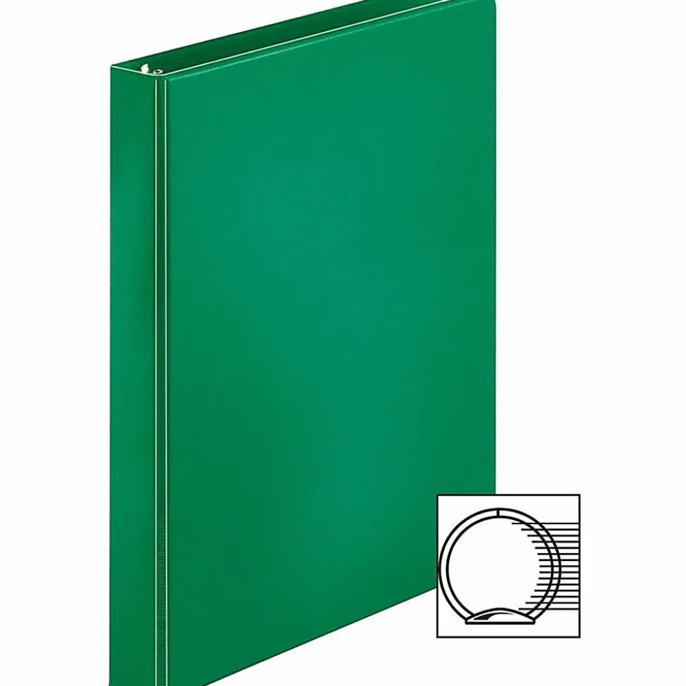 Business Source Basic Round Ring Binders, 1" Ring, 8 1/2" x 11", Green, Pack Of 4