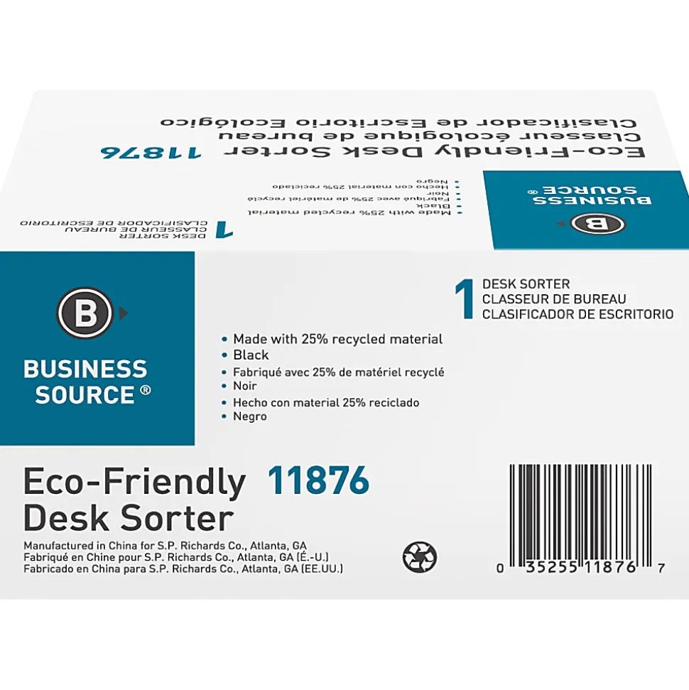 Business Source Desk Step Sorter, 4.50"H x 8.75"W x 5.50"D, Desktop, 25% Recycled, Black, Plastic
