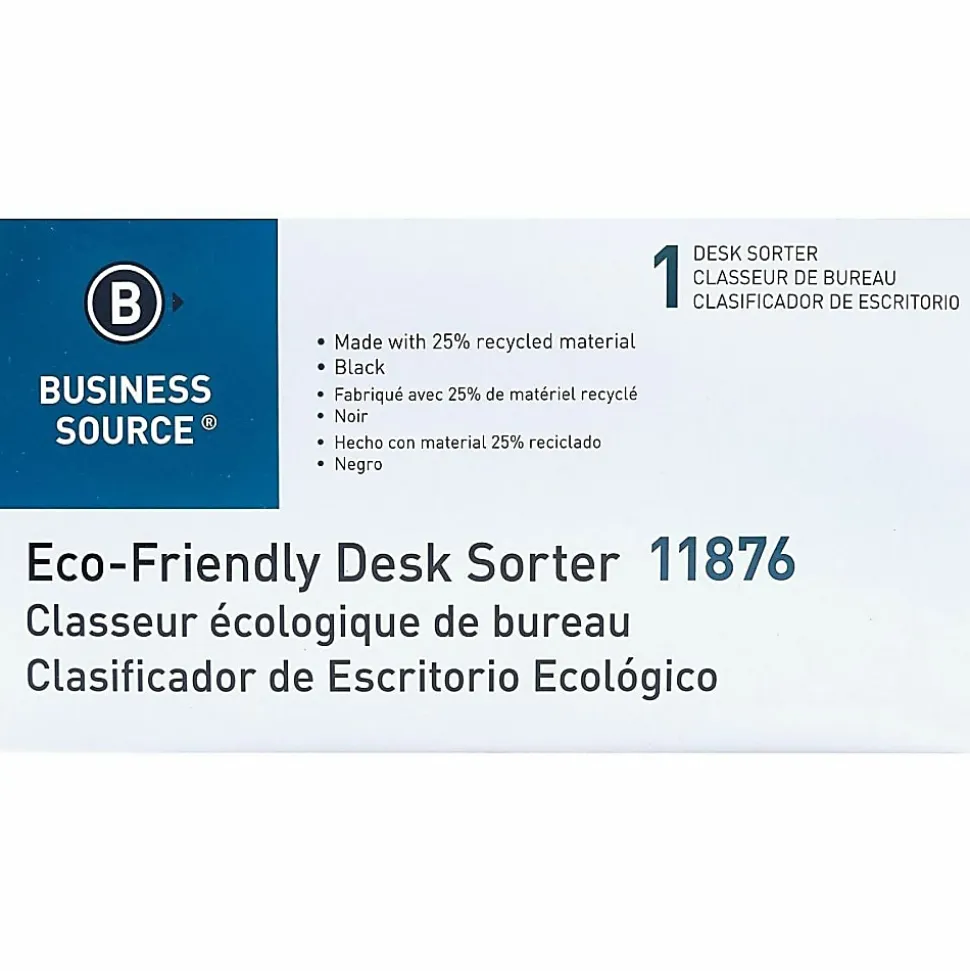 Business Source Desk Step Sorter, 4.50"H x 8.75"W x 5.50"D, Desktop, 25% Recycled, Black, Plastic