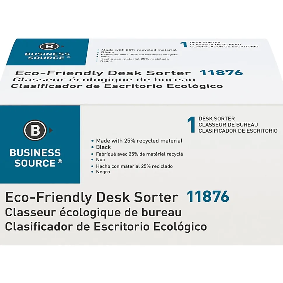 Business Source Desk Step Sorter, 4.50"H x 8.75"W x 5.50"D, Desktop, 25% Recycled, Black, Plastic