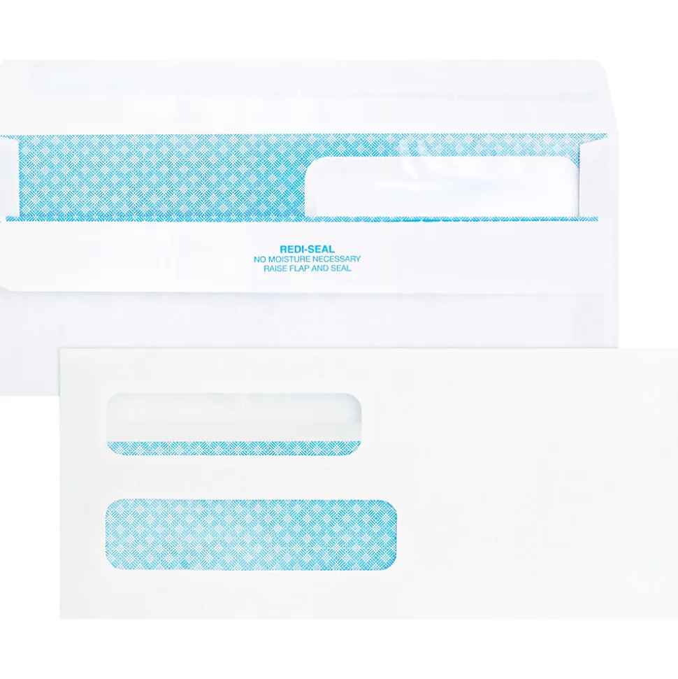 Business Source Double Window No. 8-5/8 Check Envelopes - Double Window - #8 5/8 - 8 5/8"x 3 5/8" - 24 lb - Self-sealing - White - 500 / Box - 04650