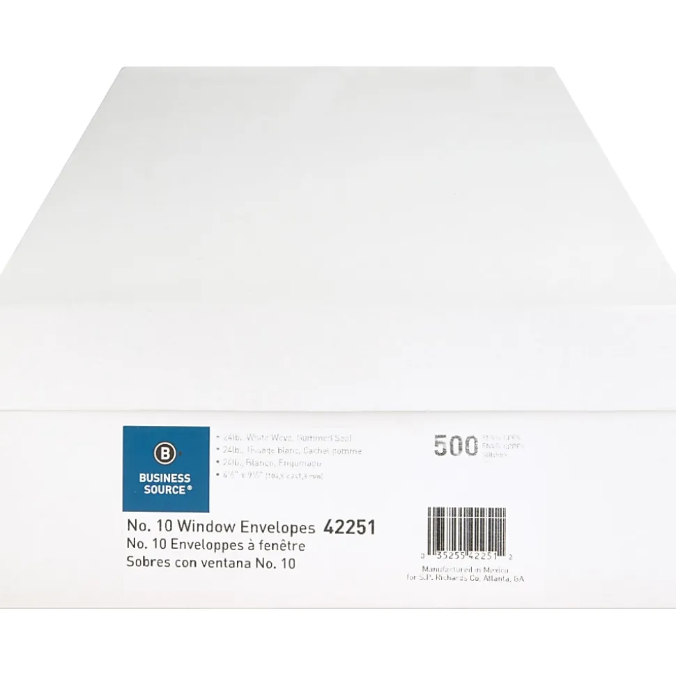 Business Source Economical No. 10 Window Envelope - Single Window - #10 - 9 1/2" Width x 4 1/8" Length - 24 lb - White - 500 / Box