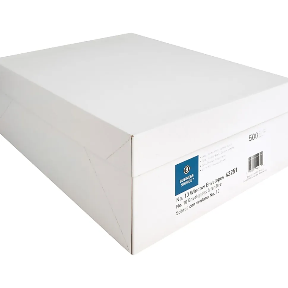 Business Source Economical No. 10 Window Envelope - Single Window - #10 - 9 1/2" Width x 4 1/8" Length - 24 lb - White - 500 / Box