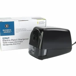 Business Source Electric Pencil Sharpener, Helical, AC Adapter Powered, 3.9"H x 4.5"W, Black