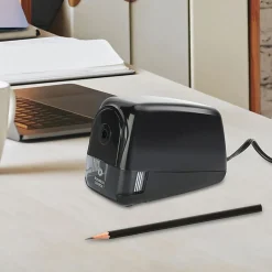 Business Source Electric Pencil Sharpener, Helical, AC Adapter Powered, 3.9"H x 4.5"W, Black