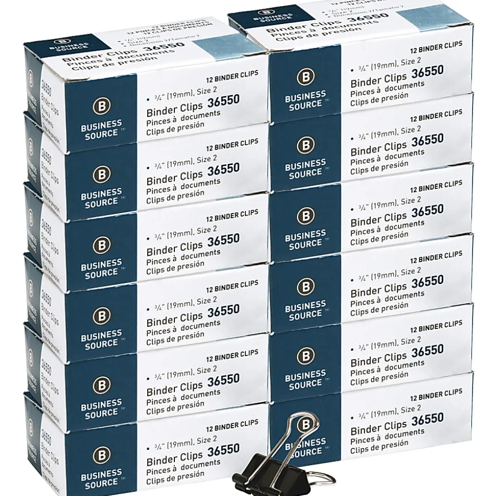 Business Source Fold-back Binder Clips - Small - 0.7" Width - 0.38" Size Capacity - for Paper - Black - 1 Dozen/Pack - 12 / Box