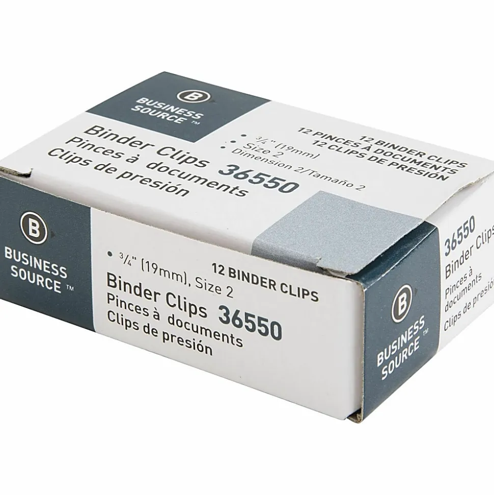Business Source Fold-back Binder Clips - Small - 0.7" Width - 0.38" Size Capacity - for Paper - Black - 1 Dozen/Pack - 12 / Box