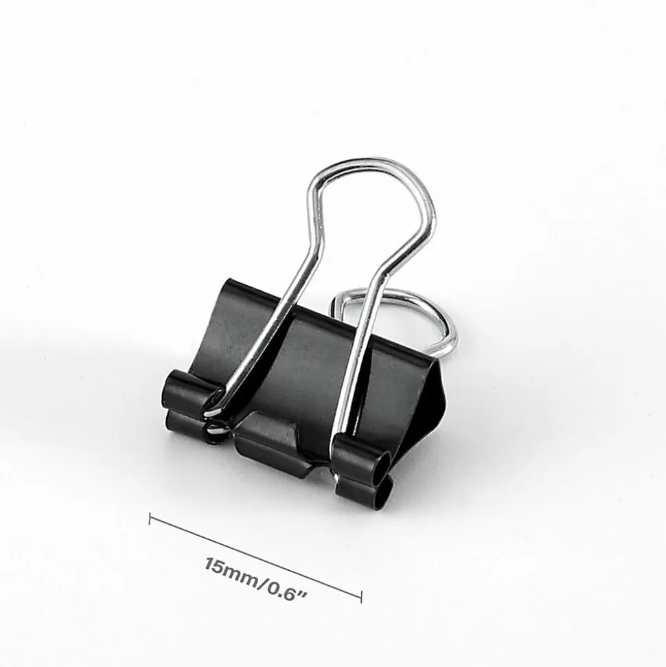Business Source Fold-back Binder Clips - Mini - 0.6" Width - 0.25" Size Capacity - for Paper - Black - Tempered Steel - 1 Dozen/Pack - 12 / Box