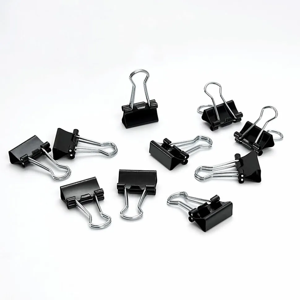 Business Source Fold-back Binder Clips - Mini - 0.6" Width - 0.25" Size Capacity - for Paper - Black - Tempered Steel - 1 Dozen/Pack - 12 / Box