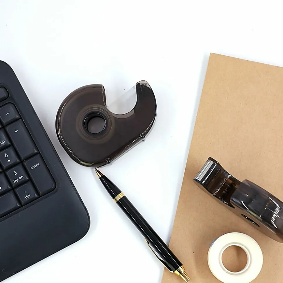 Business Source Handheld Tape Dispenser - 1" Core - Portable, Lightweight, Retractable Blade, Translucent - Plastic - Smoke - 1 Each