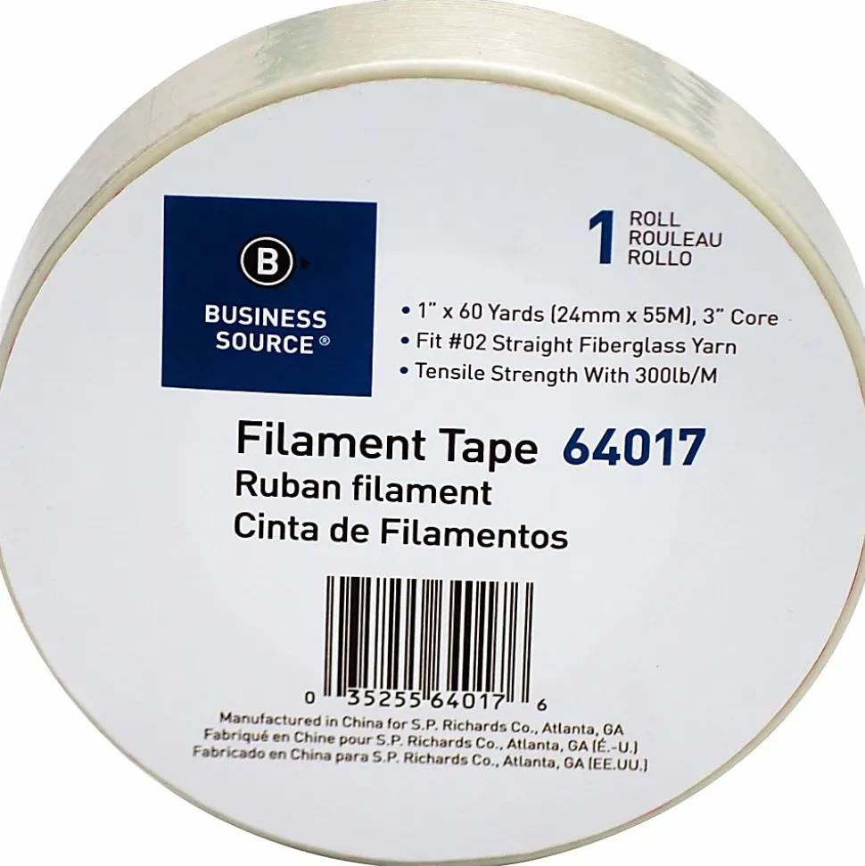 Business Source Heavy-duty Filament Tape - 60 yd Length x 1" Width - 3" Core - White - Fiberglass Filament Roll - 1 Roll