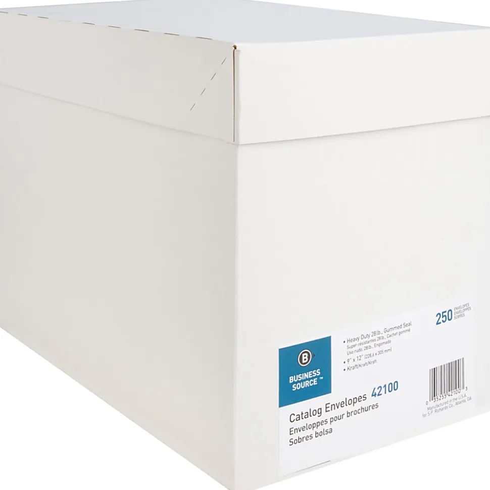 Business Source Kraft Gummed Catalog Envelopes - Catalog - #10 1/2 - 9" Width x 12" Length - 28 lb - Gummed - Kraft - Kraft - 250 / Box