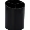 Business Source Large 3-Compartment Plastic Pencil Cup, 3"H x 3"W x 4.1"D, Plastic, Black