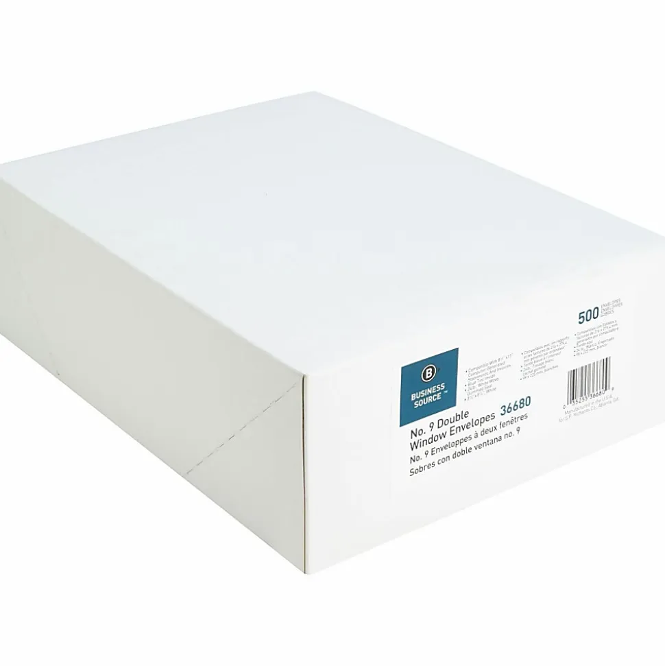 Business Source No. 9 Double Window Invoice Envelopes - Double Window - #9 - 8 7/8" Width x 3 7/8" Length - 24 lb - White - 500 / Box