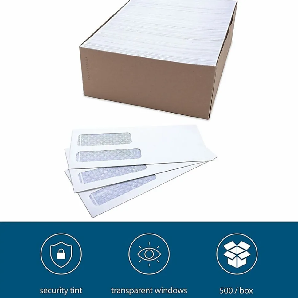 Business Source No. 9 Double Window Invoice Envelopes - Double Window - #9 - 8 7/8" Width x 3 7/8" Length - 24 lb - White - 500 / Box