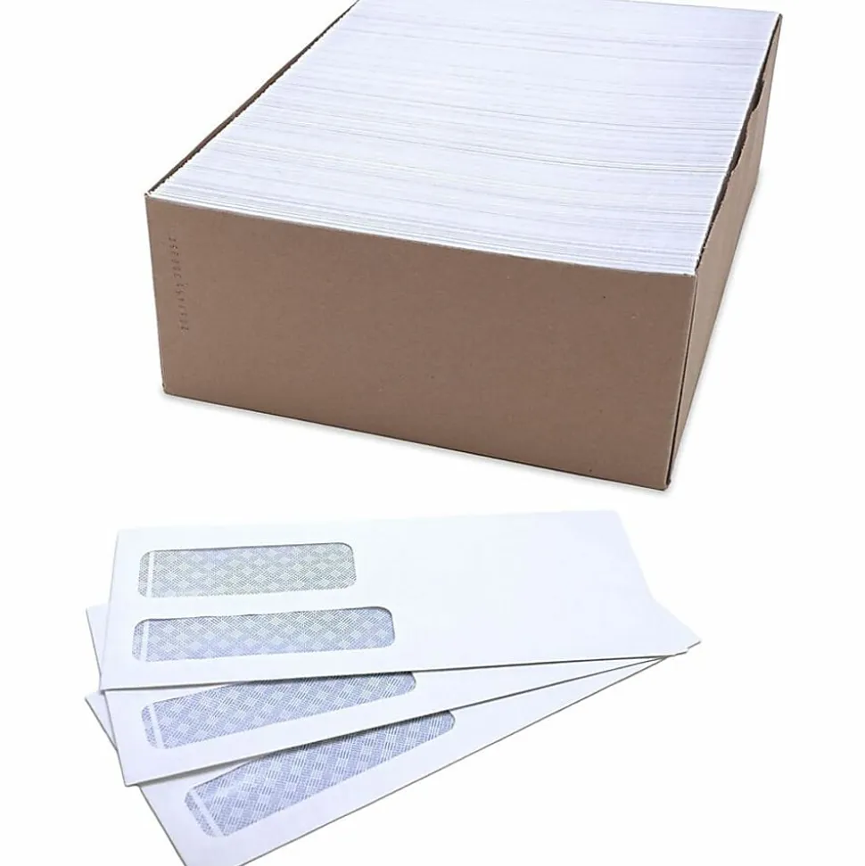 Business Source No. 10 Double-Window Invoice Envelopes - Double Window - #10 - 9 1/2"x 4 1/8" - 24 lb - Gummed - White - Wove - 500 / Box - 36694