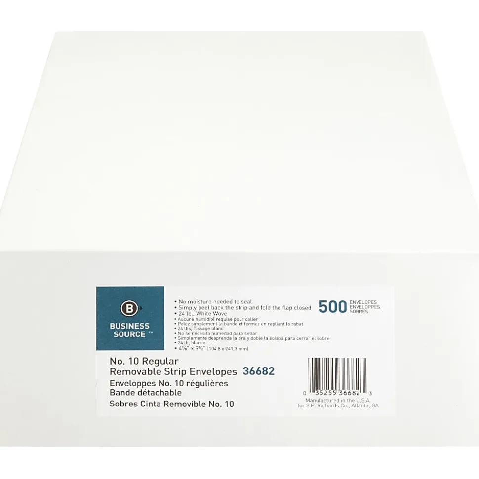 Business Source Regular Tint Peel/Seal Envelopes - Business - #10 - 9 1/2" Width x 4 1/8" Length - 24 lb - Peel & Seal - White - Wove - 500 / Box