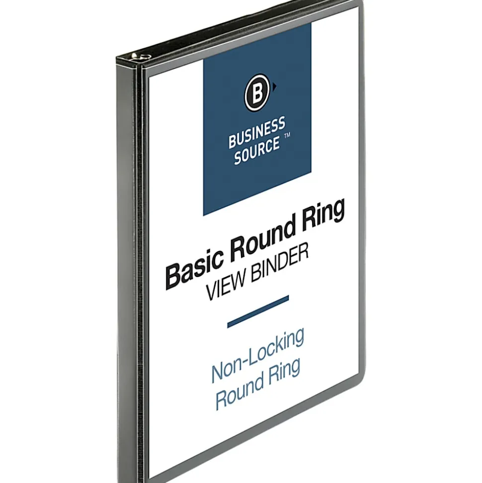 Business Source RounD-Ring View Binder, 1/2" Ring, 8 1/2" x 11", Black, Pack Of 4