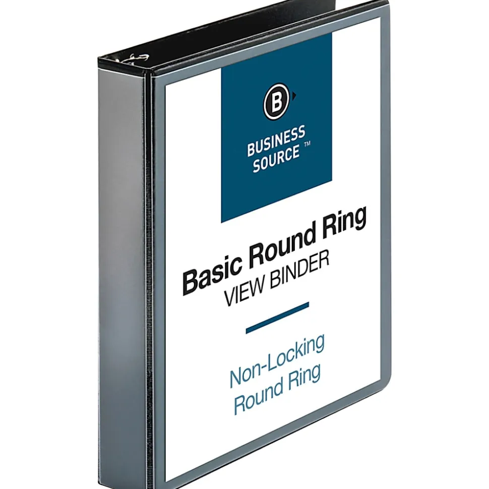 Business Source Round Ring View Binder, 1 1/2" Ring, 8 1/2" x 11", Black, Pack Of 4