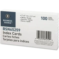 Business Source Ruled White Index Cards - Front Ruling Surface - Ruled - 72 lb Basis Weight - 3