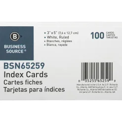 Business Source Ruled White Index Cards - Front Ruling Surface - Ruled - 72 lb Basis Weight - 3