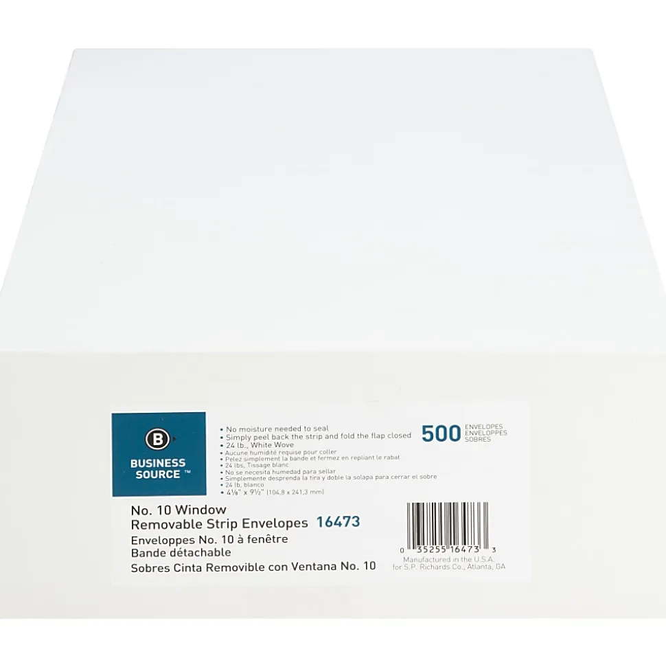 Business Source Security Tint Window Envelopes - Business - #10 - 9 1/2" Width x 4 1/8" Length - Peel & Seal - White - Wove - 500 / Box