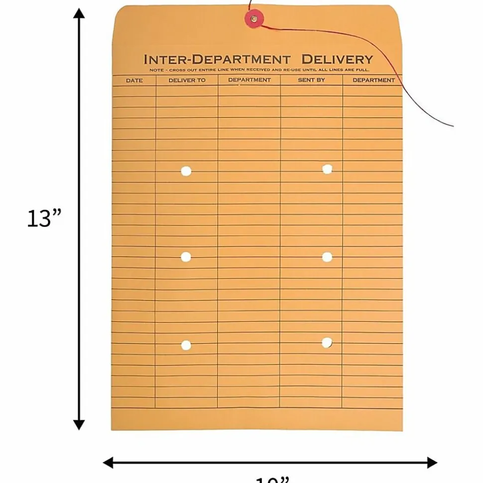 Business Source 2-sided Inter-Department Envelopes, 10" x 13", 28 Lb, Button & String, Kraft, Box Of 100
