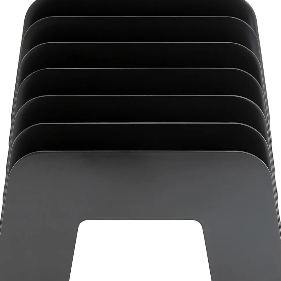 Business Source 6-slot Inclined Desk Step Sorter - 6 Compartment(s) - 6.5" x 8"x 7.8" Depth - Desktop - Recycled - Black - Plastic - 1 / Each