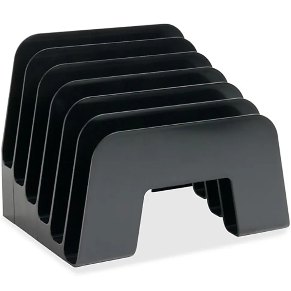 Business Source 6-slot Inclined Desk Step Sorter - 6 Compartment(s) - 6.5" x 8"x 7.8" Depth - Desktop - Recycled - Black - Plastic - 1 / Each
