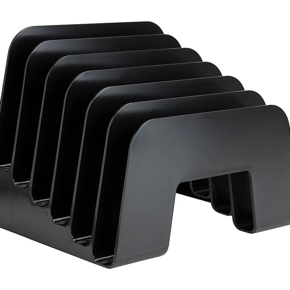 Business Source 6-slot Inclined Desk Step Sorter - 6 Compartment(s) - 6.5" x 8"x 7.8" Depth - Desktop - Recycled - Black - Plastic - 1 / Each