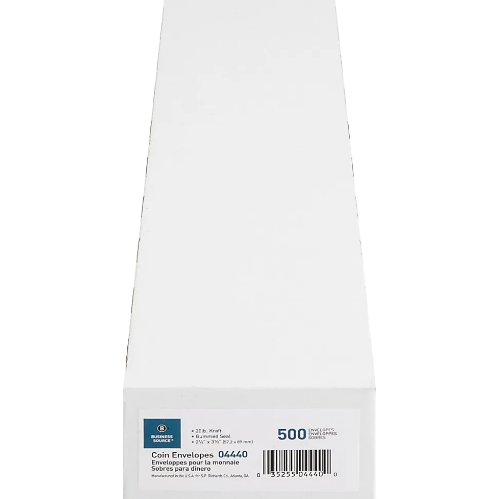 Business Source Small Coin Kraft Envelopes - Coin - #1 - 2 1/4" Width x 3 1/2" Length - 20 lb - Gummed - Brown Kraft - Kraft - 500 / Box