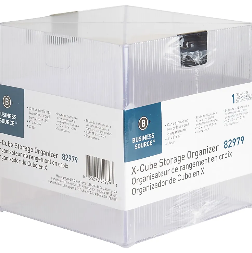 Business Source X-Cube Storage Organizer, 4 Compartment(s), 6"H x 6"W x 6"D, Desktop, Clear