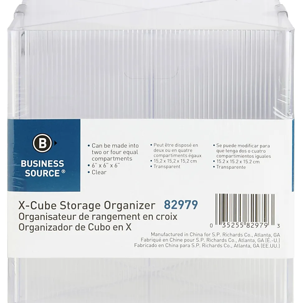 Business Source X-Cube Storage Organizer, 4 Compartment(s), 6"H x 6"W x 6"D, Desktop, Clear