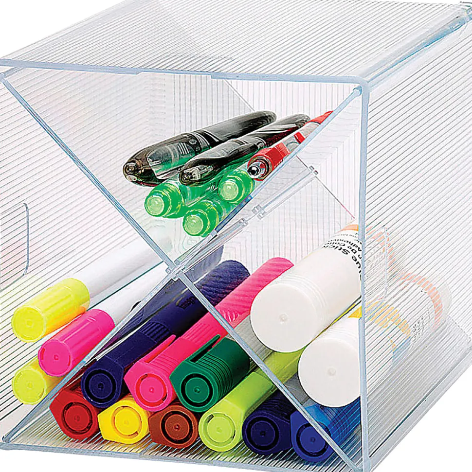 Business Source X-Cube Storage Organizer, 4 Compartment(s), 6"H x 6"W x 6"D, Desktop, Clear