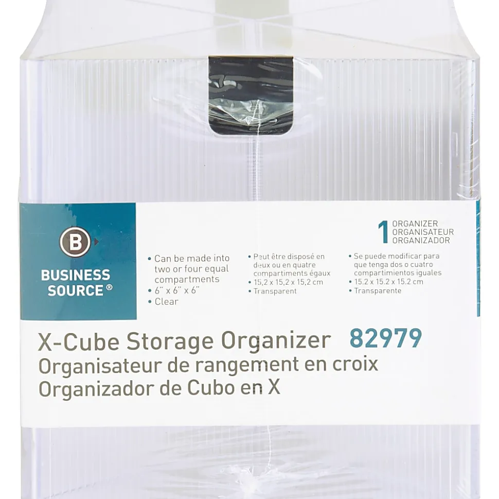Business Source X-Cube Storage Organizer, 4 Compartment(s), 6"H x 6"W x 6"D, Desktop, Clear