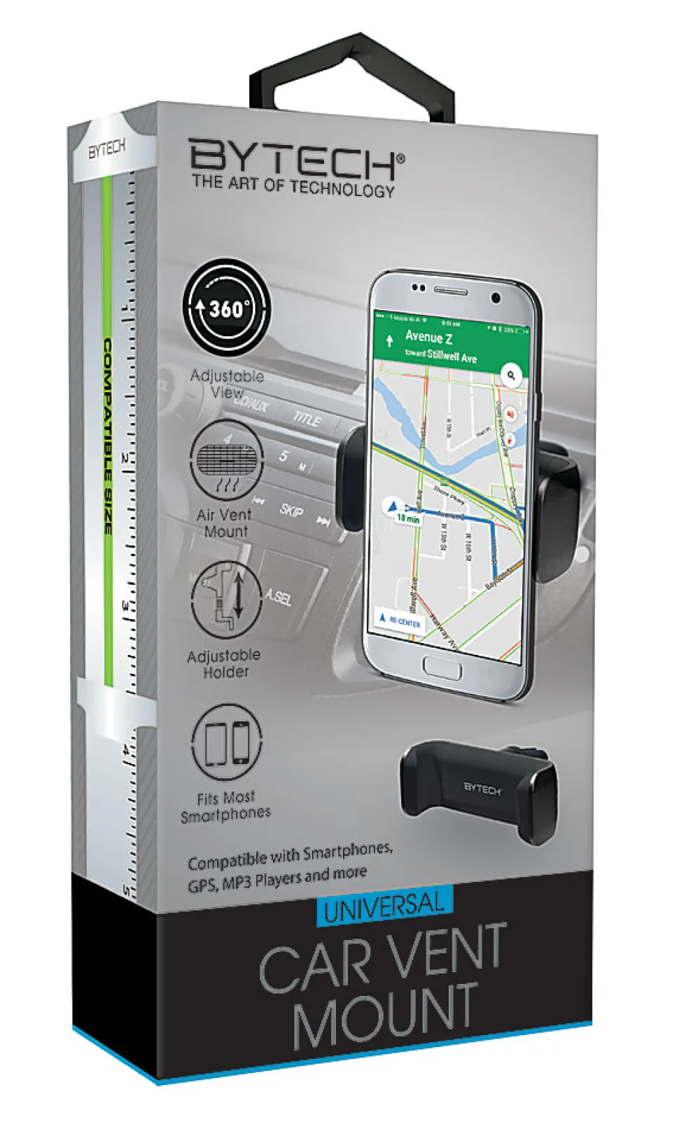 BYTECH Universal Air Vent Car Phone Mount, 3-3/4"H x 1-1/2"W x 5-3/4"D, Black, BYMOMO211BK