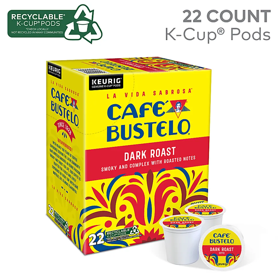Café Bustelo Dark Roast K-Cup Pods, Carton Of 22 Pods