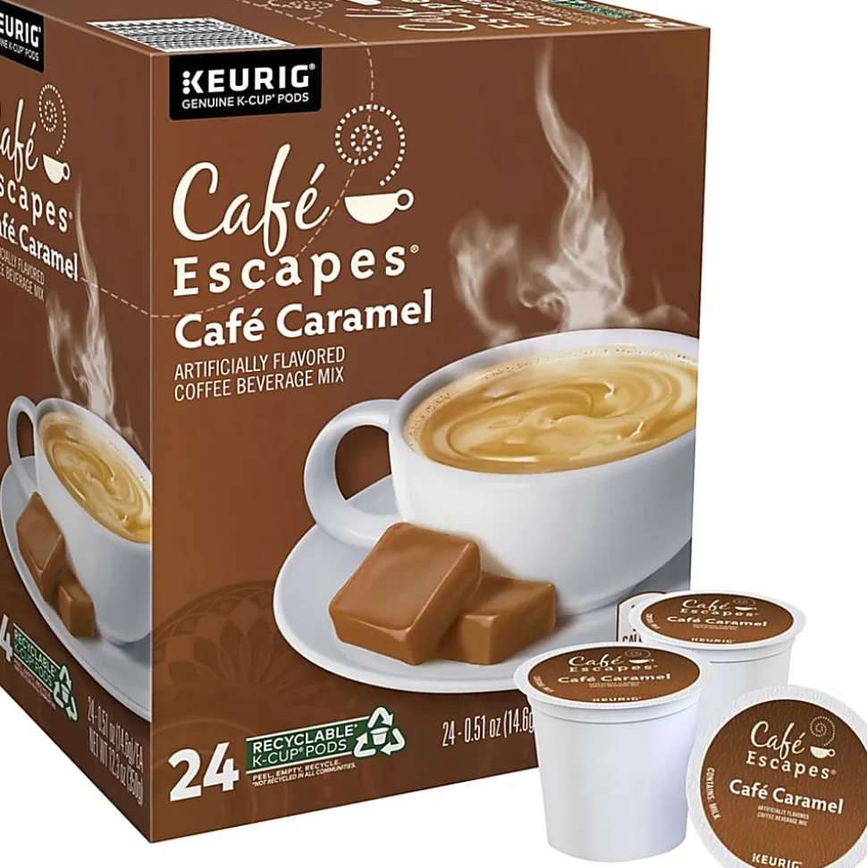 Cafe Escapes™ Single-Serve Coffee K-Cup® Pods, Cafe Caramel, Carton Of 24