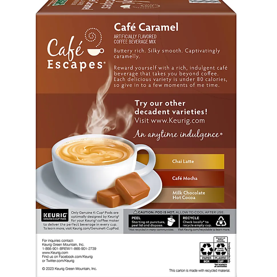 Café Escapes Café Caramel Keurig Single-Serve K-Cup Pods, 24 Pods Per Pack, Case Of 4 Packs