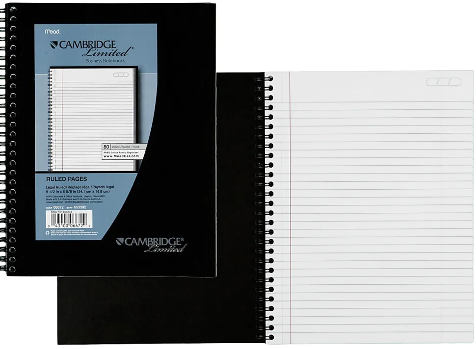 Cambridge® Limited® 30% Recycled Business Notebook, 6 5/8" x 9 1/2", 1 Subject, Legal Ruled, 80 Sheets, Black (06672)