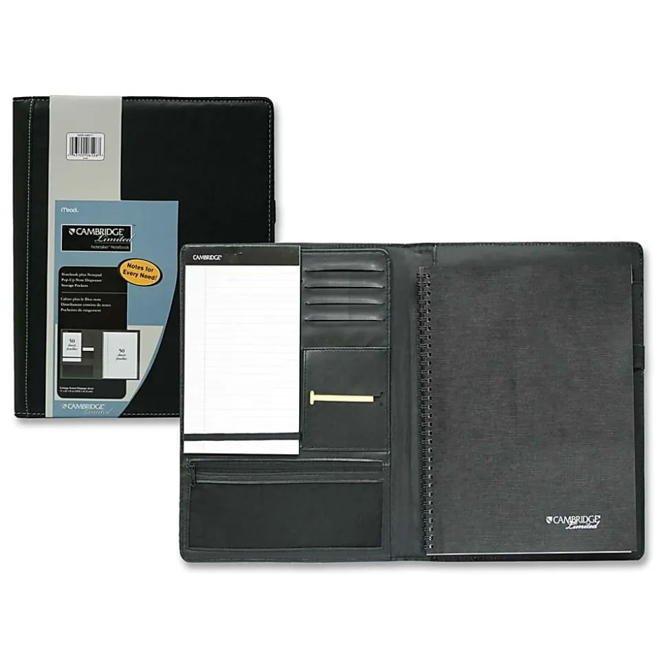 Cambridge® Notetaker Refillable Notebook, 8 1/2" x 11", College Ruled, 80 Sheets Total, Black