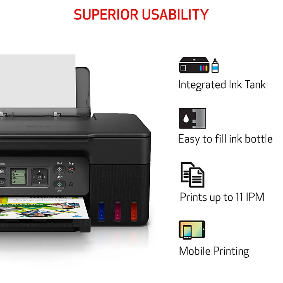 Canon® PIXMA™ G3270 MegaTank Wireless Inkjet All-In-One Color Printer, Black
