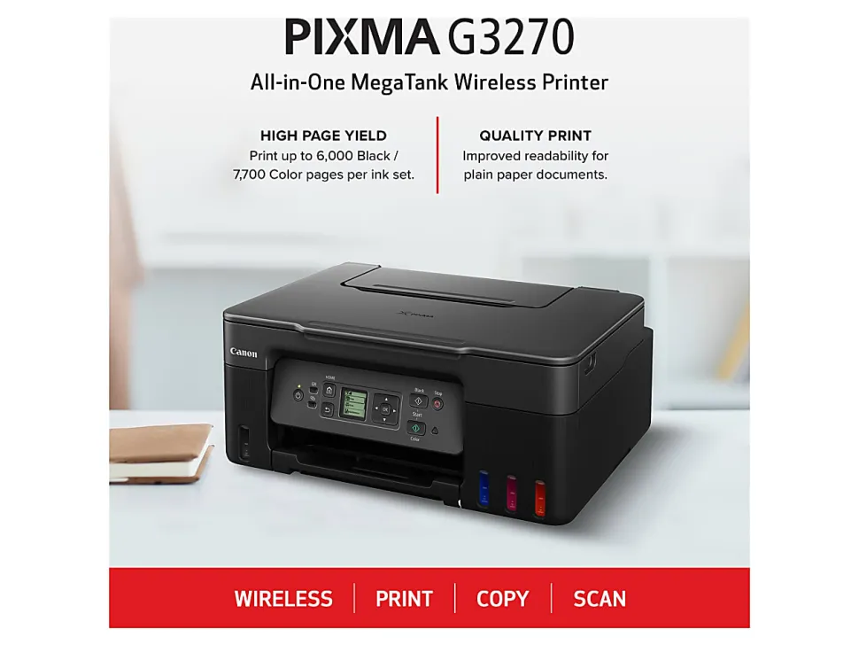 Canon® PIXMA™ G3270 MegaTank Wireless Inkjet All-In-One Color Printer, Black