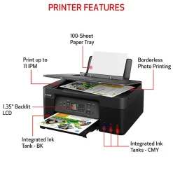Canon® PIXMA™ G3270 MegaTank Wireless Inkjet All-In-One Color Printer, Black